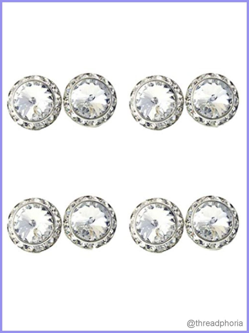 15mm Crystal Stud Earrings 4 Pairs Acrylic Rhinestone Dance Jewelry